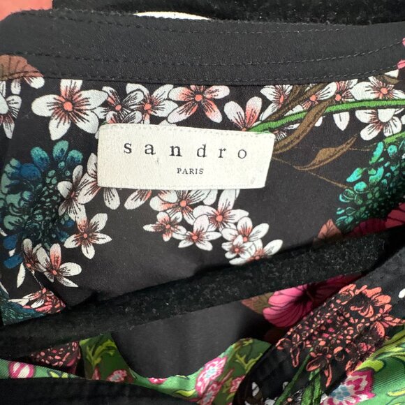 Sandro Torr Mini Dress Green Floral Silk Long Sleeves 38 - Picture 2 of 7